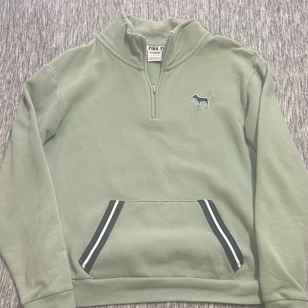 PINK- Sage Green Quarter-Zip Pullover Sweater